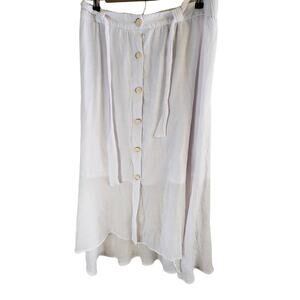 ZAC + RACHEL White High Low Button Front Elastic and Tie Waist Boho Skirt MED